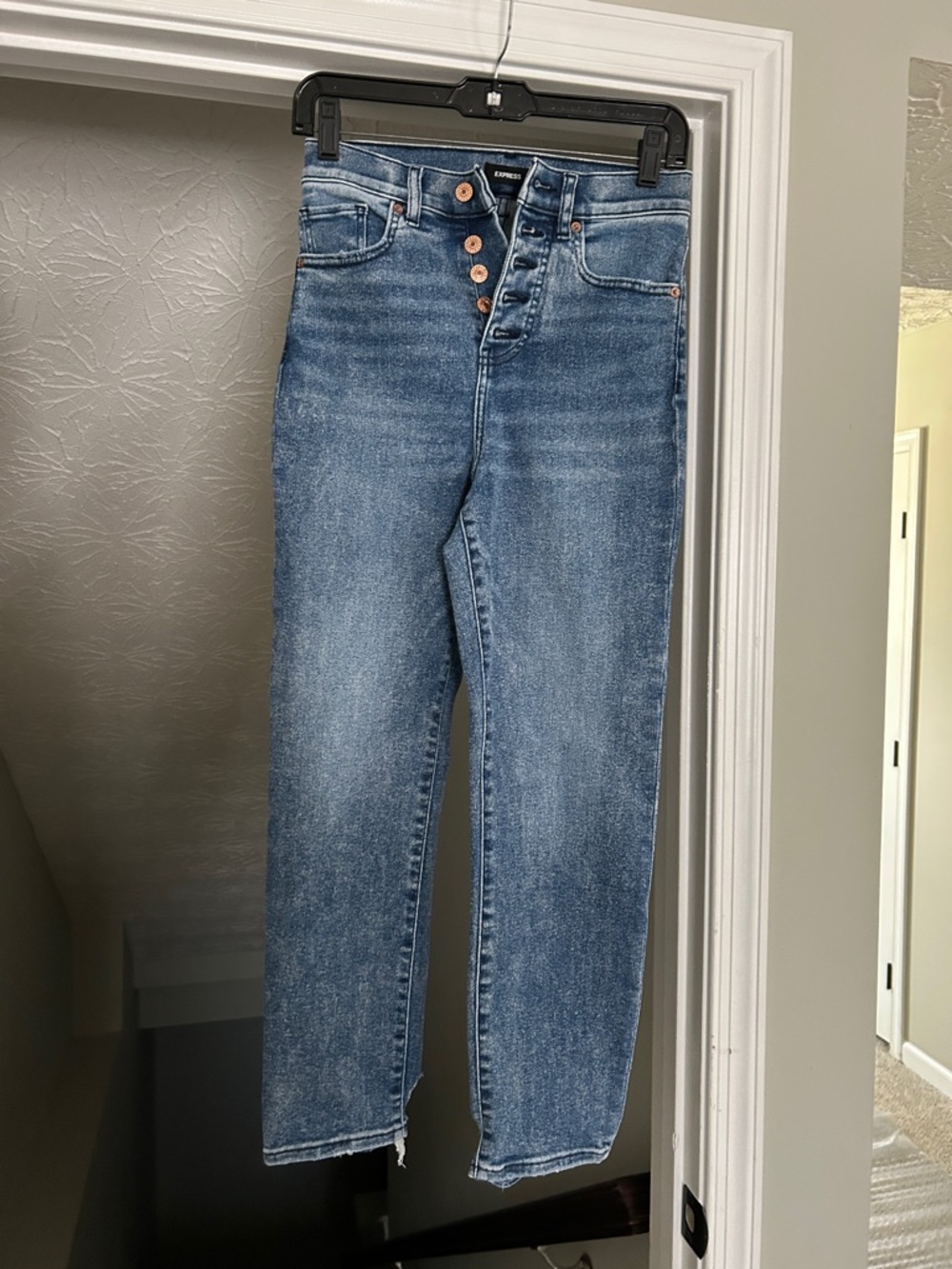 Express Women's High-Rise Button-Fly Denim Jeans in Blue Wash